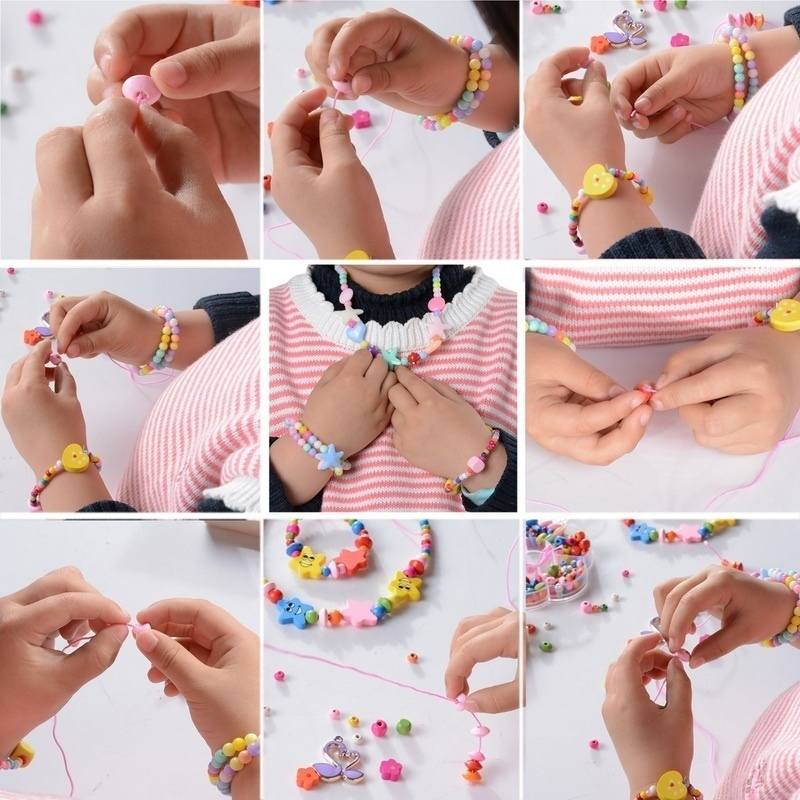 Colorful Wood Beads Kit Necklace Bracelet DIY Kids Craft Set 1Box-4