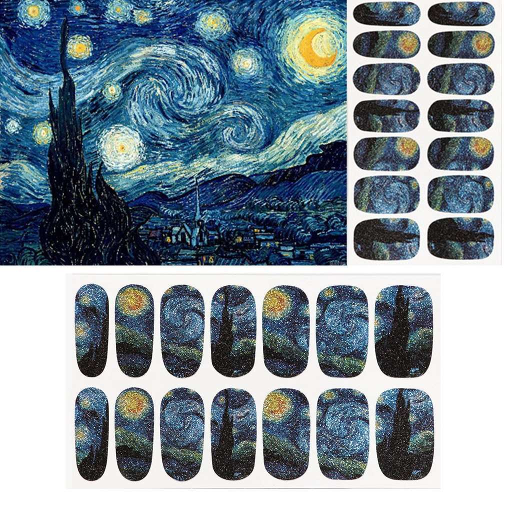 Ladies Nail Art Mysterious Night Patterned Full Nail Stickers-2