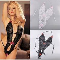 SjMA-Women Sexy Full Lace Three Point Lingerie Set See Through Crotch Less Body Stocking