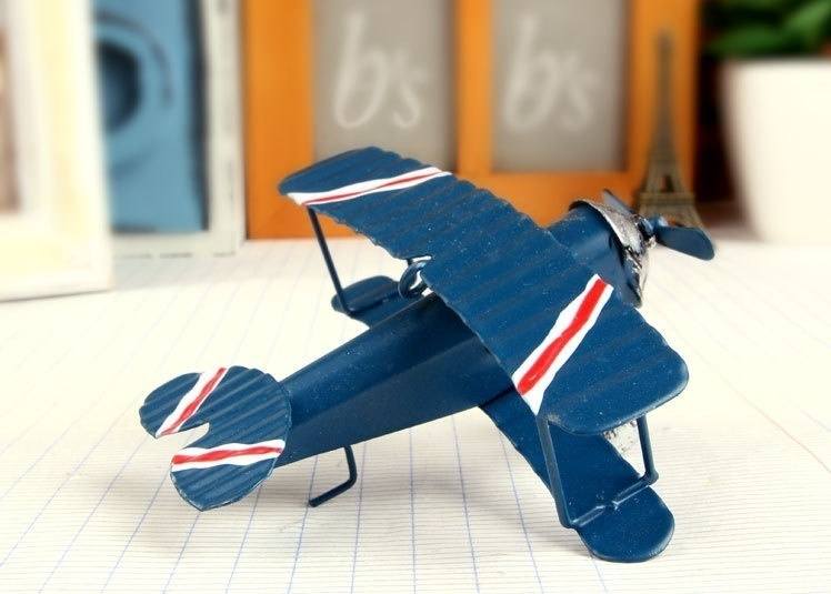 Vintage Alloy Metal Airplane Model Crafts Aircraft Toy Blue Home Decor-1
