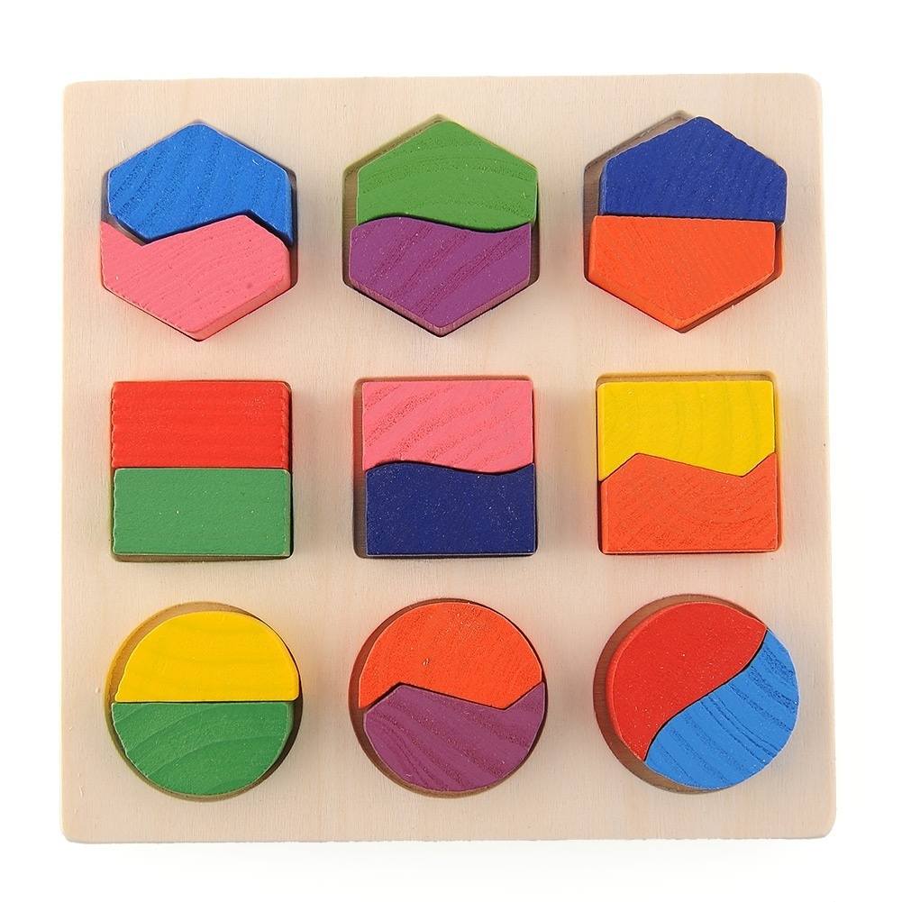 Wood Geometry Block Puzzle Early Learning Kid Educational Preschool Toy Kids