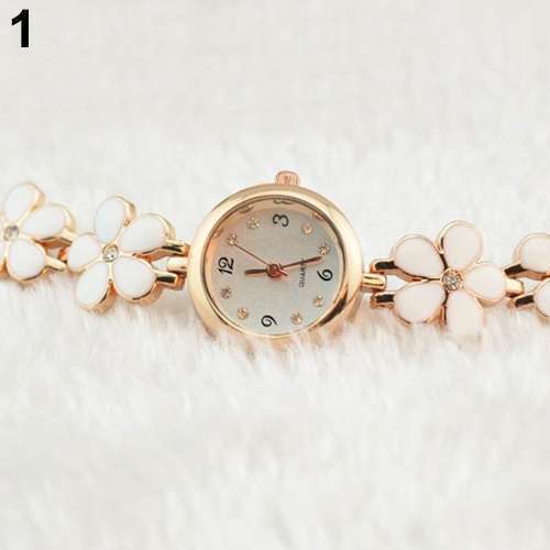 Korean Women Girl Fashion Daisies Flower Rose Golden Bracelet Wrist Watch-3