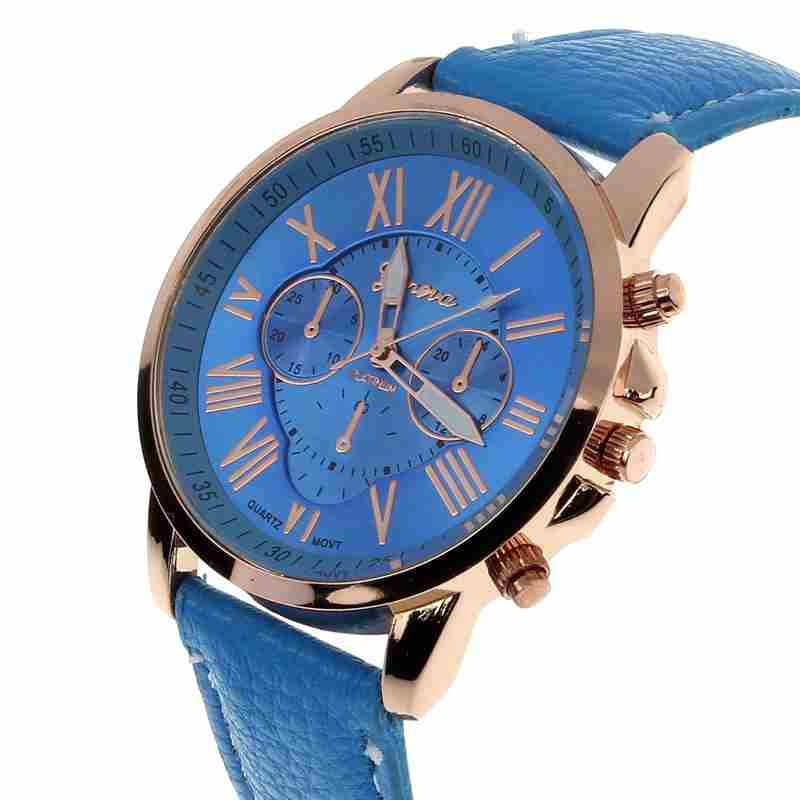 Fashion Geneva Roman Numerals Faux Leather Analog Quartz Women Wrist Watch-16