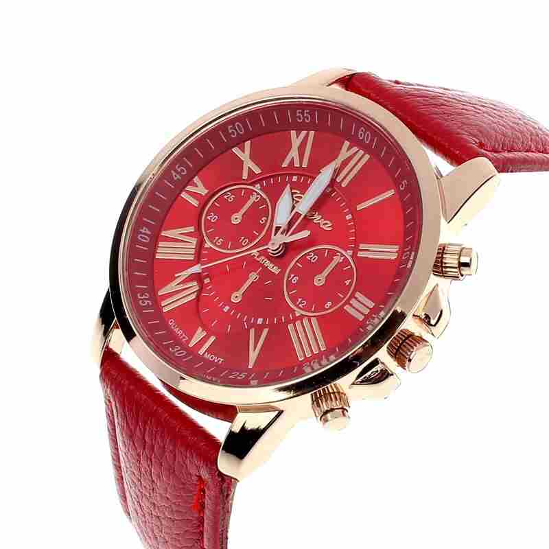 Fashion Geneva Roman Numerals Faux Leather Analog Quartz Women Wrist Watch-17