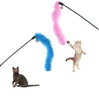 X1o2-Kitten Pet Teaser Turkey Feather Interactive Stick Toy Wire Chaser Wand