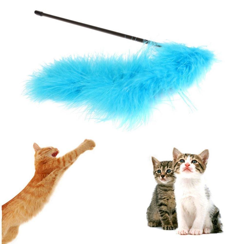 Kitten Pet Teaser Turkey Feather Interactive Stick Toy Wire Chaser Wand-1