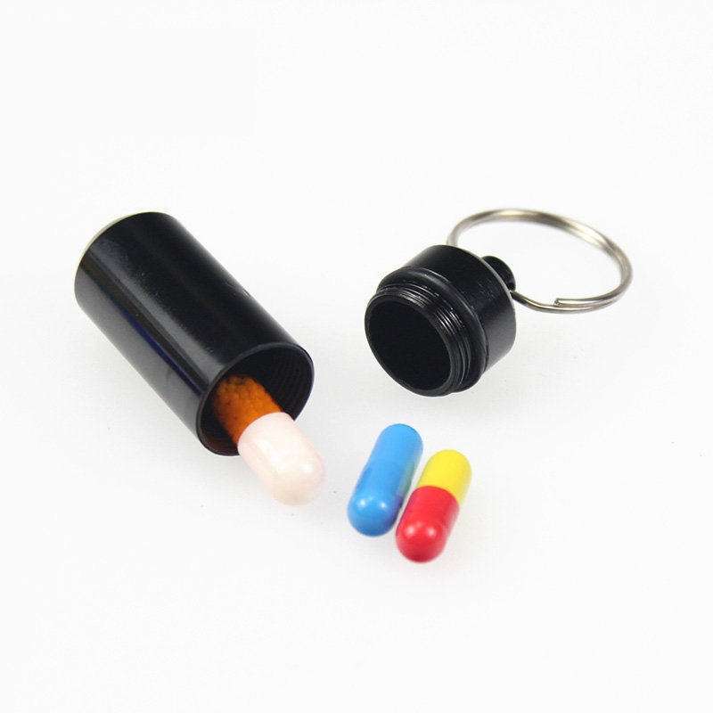 Mini Aluminum Emergency Pill Box Case Bottle Holder Container Key chain Key ring Waterproof Convenient Hot-4