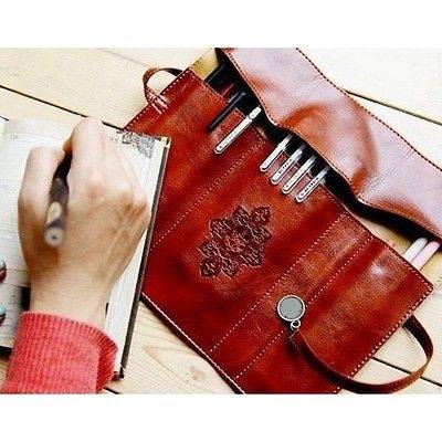 Sale Cosmetic Make Up Pen Pencil Retro Leather Pouch Purse Bag Case