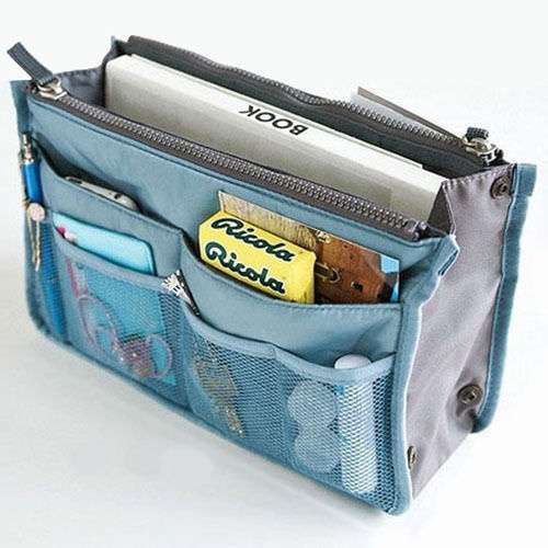 Dual Zipper Portable Multi-function Nylon Bag In Bag Handbag Cosmetic Storage Bag Organizer Travel Bag Pouch-2
