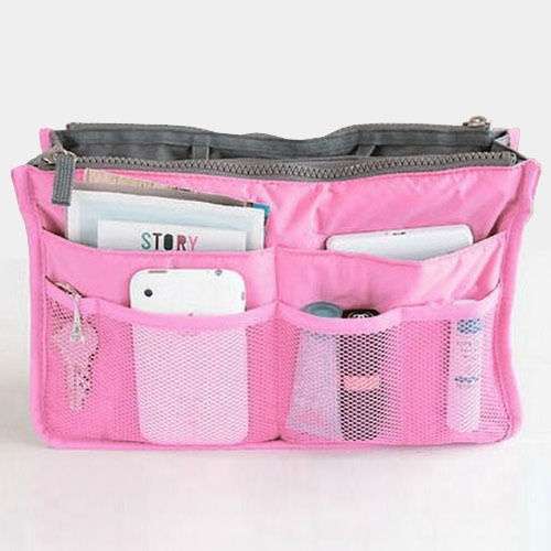 Dual Zipper Portable Multi-function Nylon Bag In Bag Handbag Cosmetic Storage Bag Organizer Travel Bag Pouch-6