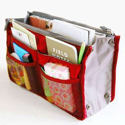 Dual Zipper Portable Multi-function Nylon Bag In Bag Handbag Cosmetic Storage Bag Organizer Travel Bag Pouch-7