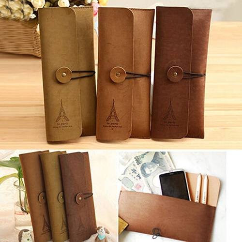 Leather Cosmetic Makeup Bag Pen Pencil Stationery Case Zipper Pouch-1