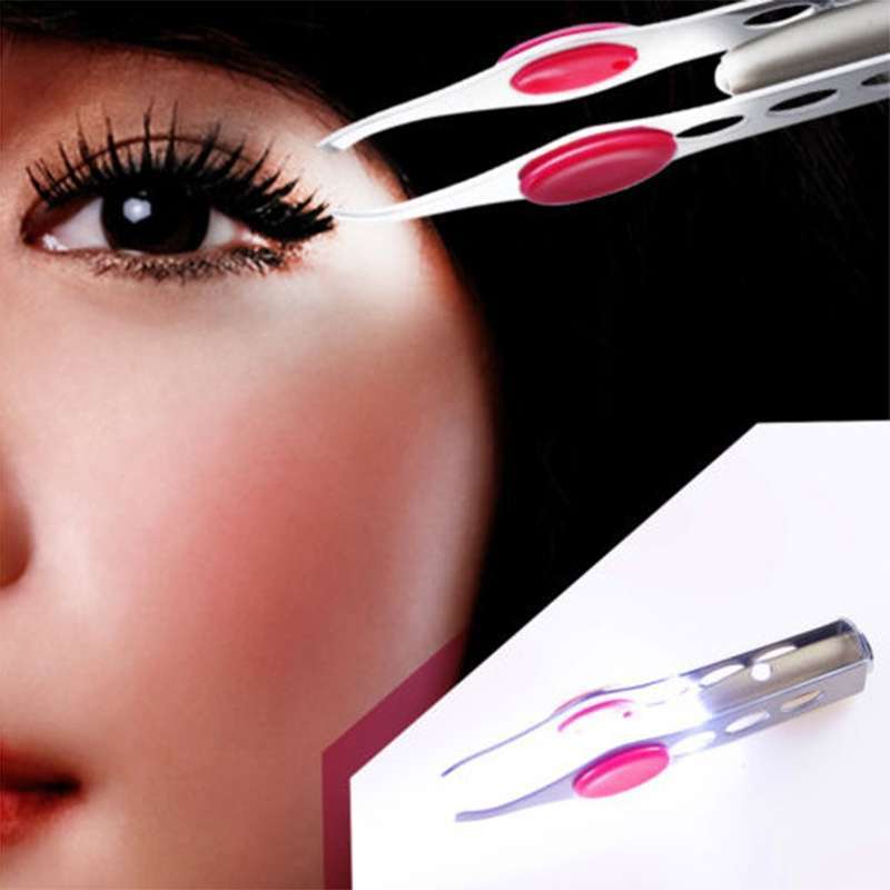 Helpful Stainless Steel Make Up LED Light Eyelash Eyebrow Hair Removal Tweezer