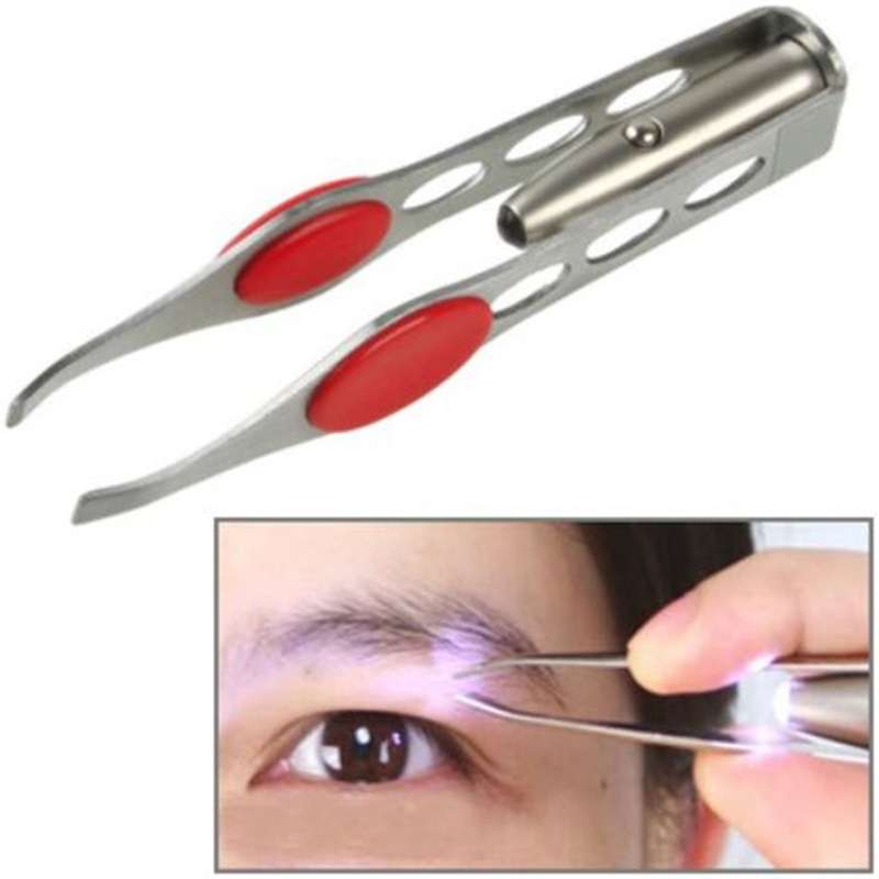 Helpful Stainless Steel Make Up LED Light Eyelash Eyebrow Hair Removal Tweezer-1