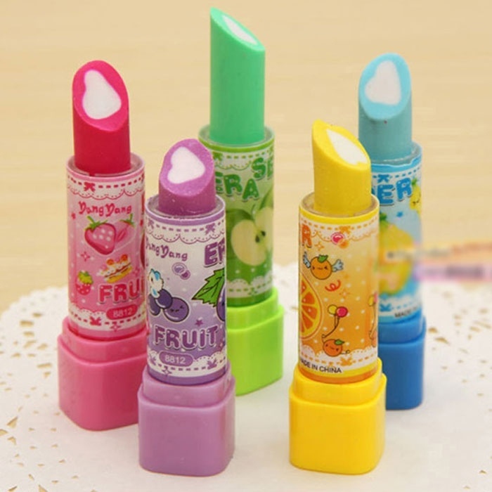 Fashion Cute Lipstick Eraser Students Eraser Rubber Stationery Kid Gift Toy