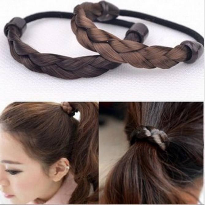 Women Wig braided tails Elastic Hair Band Rope Scrunchie Ponytail Holder