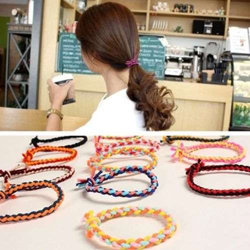 10 x Hand Wave Colorful Braided Elastic Rubber Hair Ties Band Rope Ponytail Holder