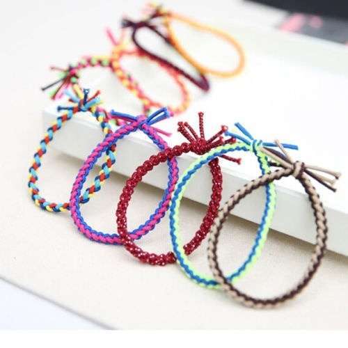 10 x Hand Wave Colorful Braided Elastic Rubber Hair Ties Band Rope Ponytail Holder-3