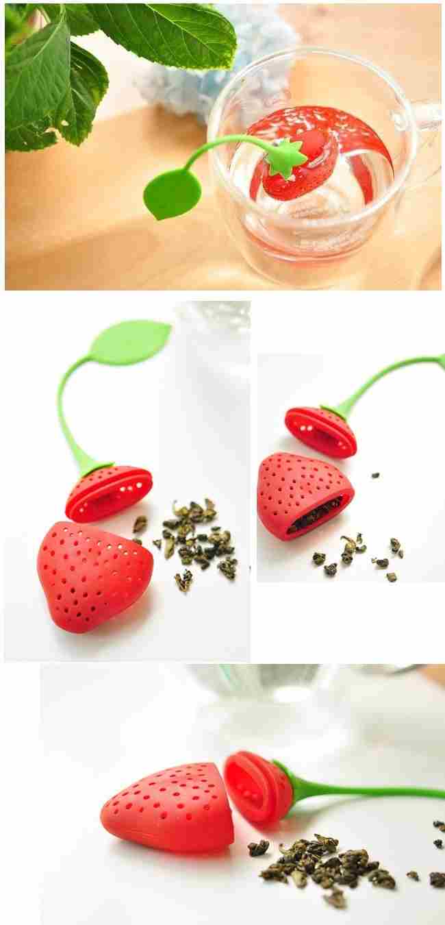 1pc Cute Teacup Teapot Tea Infuser Bag Filter Strainer Strawberry Pear Silicone-1