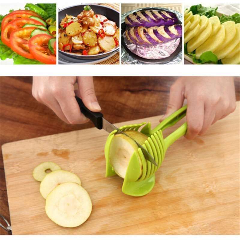 Multi function Round Shape Food Tong Fruit Tool Lemon Tomato Slicer Holder Kitchen Gadgets-3