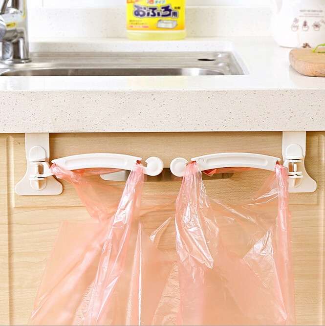 Hanging Kitchen Cupboard Cabinet Door Tailgate Stand Storage Garbage Bags Hooks Rack Home Kitchen Dining (Color: White)-2