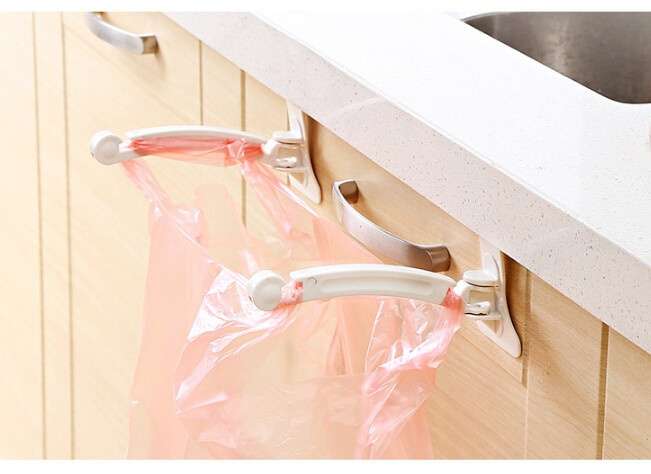 Hanging Kitchen Cupboard Cabinet Door Tailgate Stand Storage Garbage Bags Hooks Rack Home Kitchen Dining (Color: White)-3