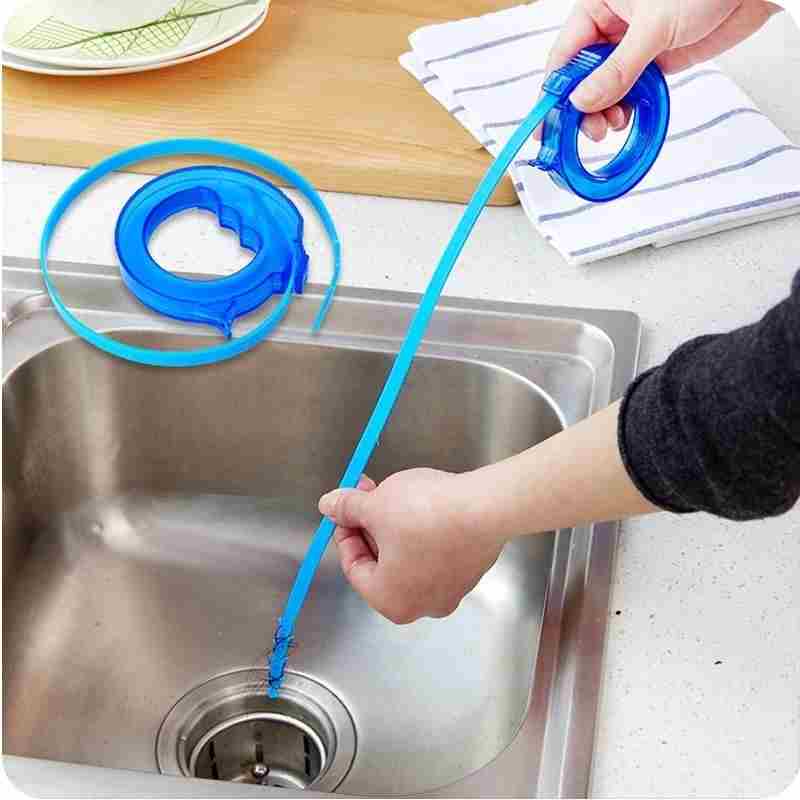 Drain Sink Cleaner Bathroom Unclog Sink Tub Toilet Snake Brush Hair Removal Tool(Blue) (Color: Blue)