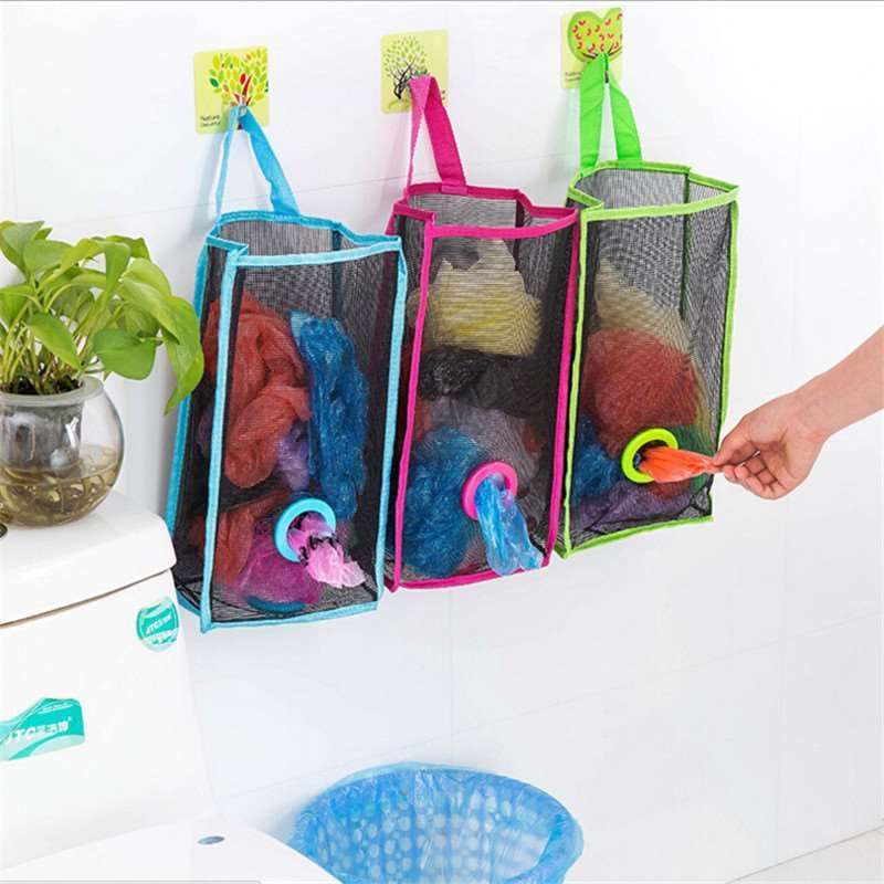 Kitchen Hanging Type Breathable Mesh Grid Garbage Bags Storage Bag Convenient Extraction Pouch Bag-1