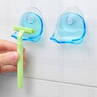 tFuT-Blue Plastic Super Suction Cup Razor Rack Bathroom Clear Razor Holder Suction Cup Shaver