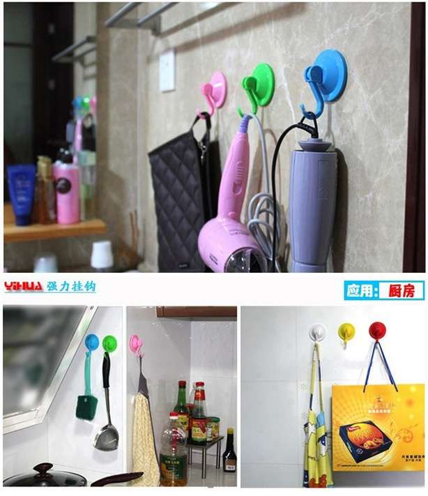 Strong vacuum suction hook key towel household hanger suction sucker door kitchen bathroom vacuum hooks organizer for bags clothing (Color: Multicolor)-6