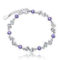 0Mtn-Fashion Women 925 Sterling Silver Purple Crystal Love Chain Bracelet Bangle
