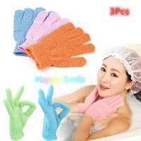 B4mj-3 Pcs Exfoliating Body Scrub Gloves Shower Bath Mitt Loofah Skin Massage Sponge