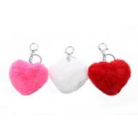 D5kJ-REX Rabbit Fluffy  Key Chain Soft Heart Shape Ball  Car Handbag Key Ring
