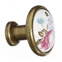 DXV5-Anti Brass Floral Drawer Knobs Europe Ceramic Door Cabinet Cupboard Pull Handles