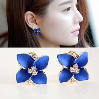 JiWi-2016 Hot Sale Stylish Classic Gardenia Drip Earrings High-grade Fine Lady Diamond Ear Clip Earrings Color Retention Jewelry