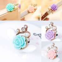 PVb8-New Cute Rose Flower Pearl Pattern Earphone Plug Anti Dust Cap For Cell Phone