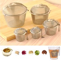 kGjR-Tea Stainless Strainer Locking Tea Spice Mesh Herbal Ball Diam 4.5cm